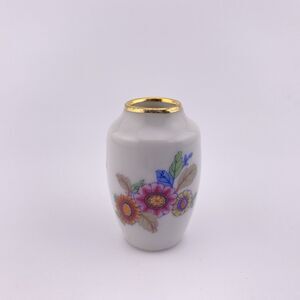 Limoges France Porcelain Miniature Vase Floral Painted Gold Vtg 1950s
